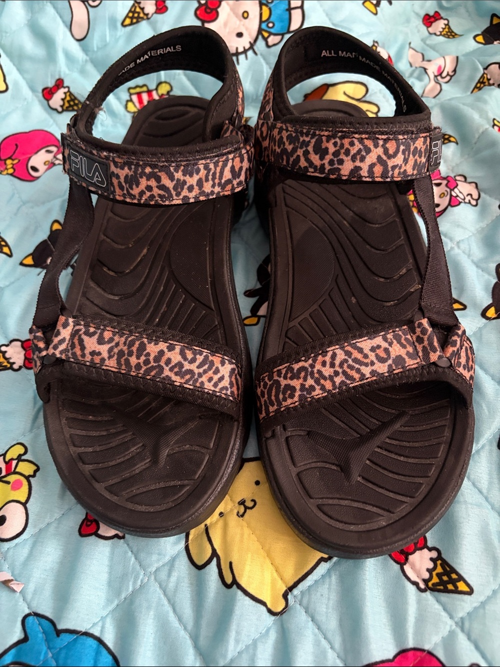 FILA Black Sandals with Leopard-Print Straps